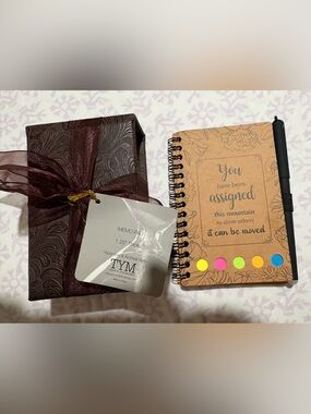 TYM Brown Floral Spiral Notebook with Colored Sticky Tabs and Black Pen